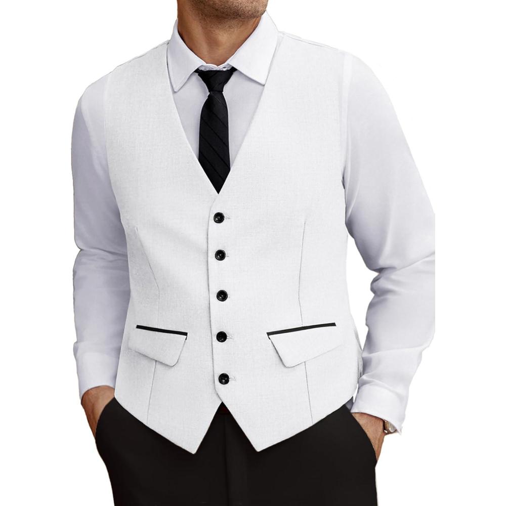 imageCOOFANDY Mens Casual Business Vests Lightweight Waistcoat Slim Fit Suit VestWhite
