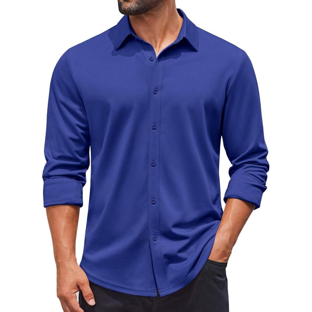 imageCOOFANDY Mens Casual Button Down Shirt Long Sleeve Wrinkle Free Shirts Stretch Dress ShirtRoyal Blue