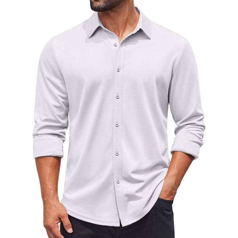 imageCOOFANDY Mens Casual Button Down Shirt Long Sleeve Wrinkle Free Shirts Stretch Dress ShirtWhite