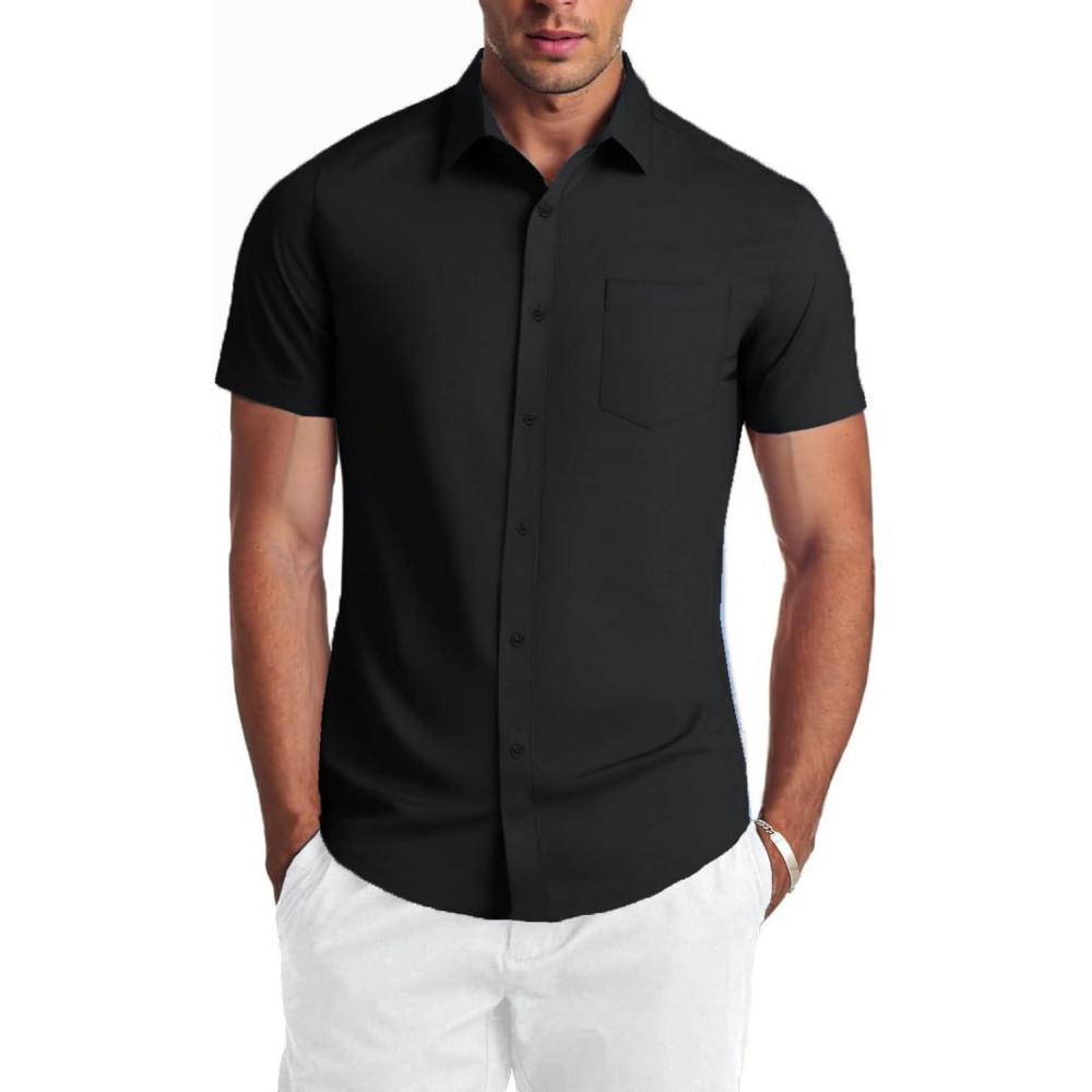 imageCOOFANDY Mens Casual Button Down Shirts Lightweight Short Sleeve ShirtsBlack