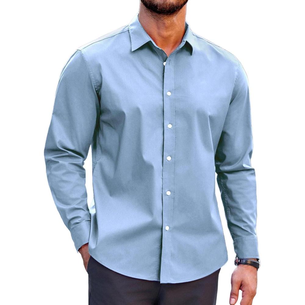 imageCOOFANDY Mens Casual Button Down Shirts Long Sleeve Untucked Shirts for Men Stretch Dress ShirtLight Blue
