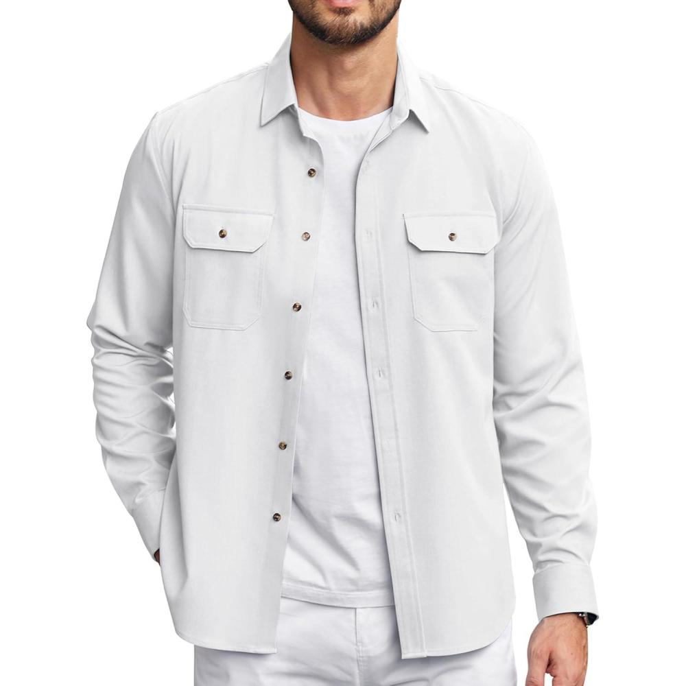 imageCOOFANDY Mens Casual Button Down Shirts Long Sleeve WrinkleFree Shirt Lightweight Shirt JacketWhite