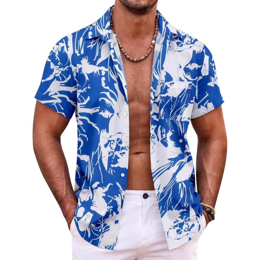 imageCOOFANDY Mens Casual Button Down Shirts Short Sleeve Summer Beach Shirt Fashion Textured Shirts with PocketBlue