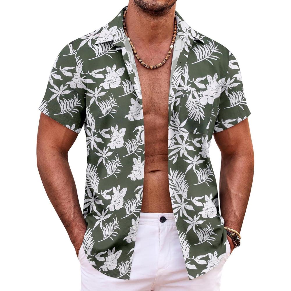 imageCOOFANDY Mens Casual Button Down Shirts Short Sleeve Summer Beach Shirt Fashion Textured Shirts with PocketGreen Floral