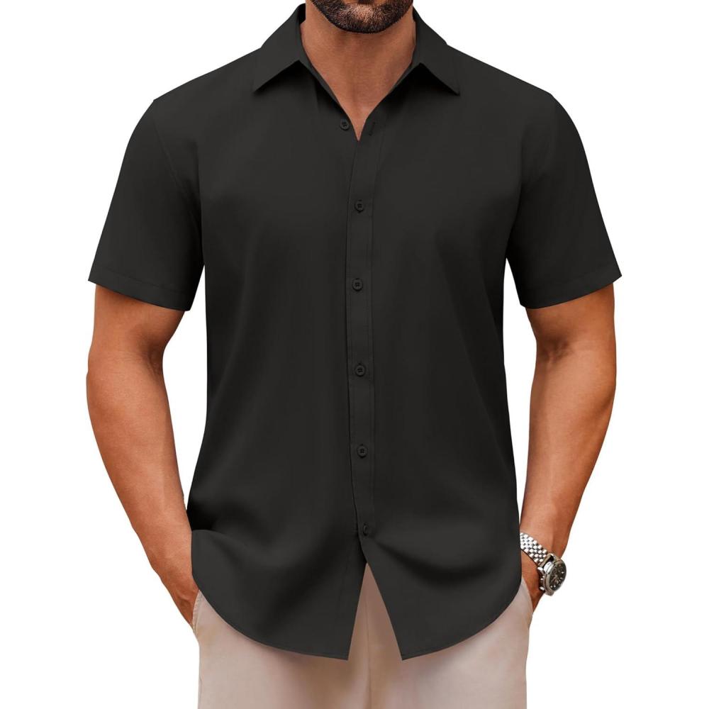 imageCOOFANDY Mens Casual Button Down Shirts Short Sleeve Summer Untucked Dress ShirtsBlack
