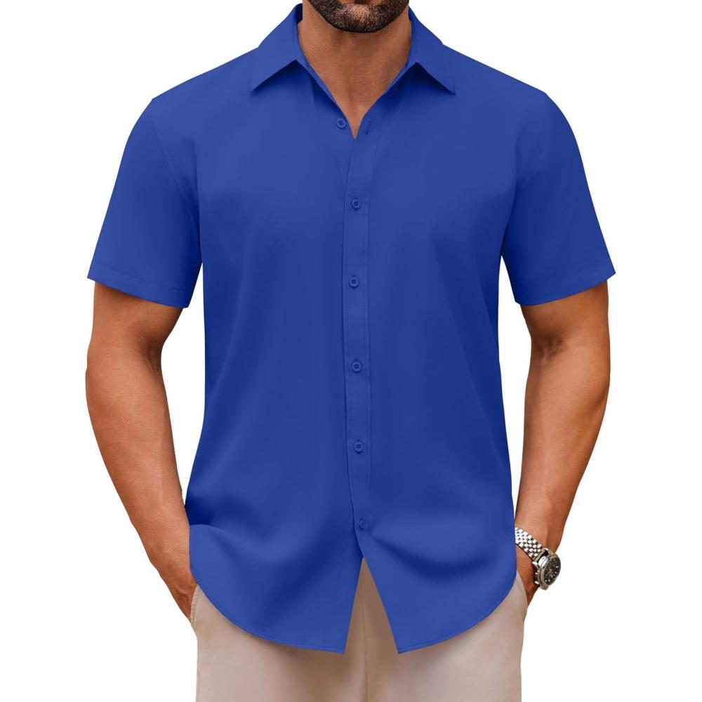imageCOOFANDY Mens Casual Button Down Shirts Short Sleeve Summer Untucked Dress ShirtsOcean Blue