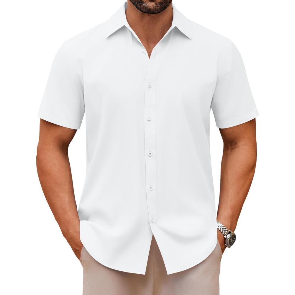 imageCOOFANDY Mens Casual Button Down Shirts Short Sleeve Summer Untucked Dress ShirtsWhite