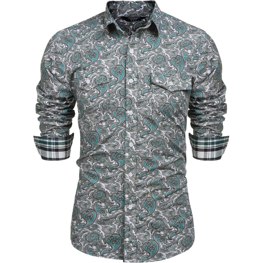 imageCOOFANDY Mens Casual Button Down Shirts Stretch Short Sleeve Business Dress Shirt with PocketGreen