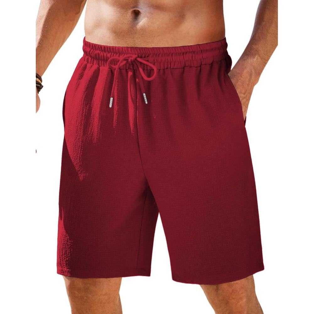 imageCOOFANDY Mens Casual Corduroy Shorts With Elastic Waist Drawstring Lightweight Summer Beach Shorts With PocketsWine