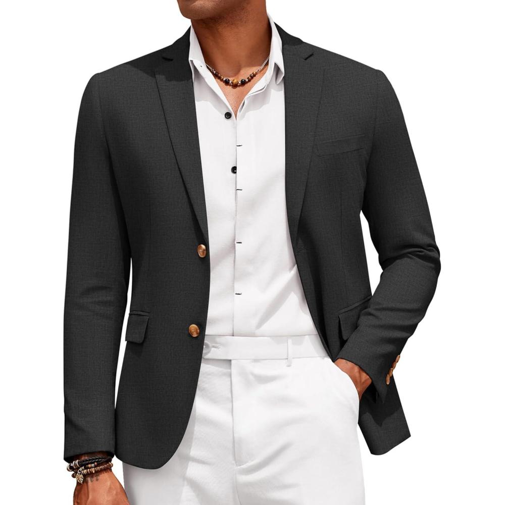 imageCOOFANDY Mens Casual Cotton Linen Blazer Lightweight Linen Sport Coat Two Button Suit JacketBlack