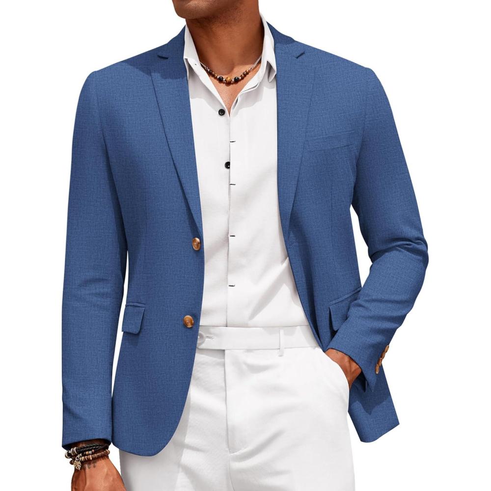 imageCOOFANDY Mens Casual Cotton Linen Blazer Lightweight Linen Sport Coat Two Button Suit JacketBlue