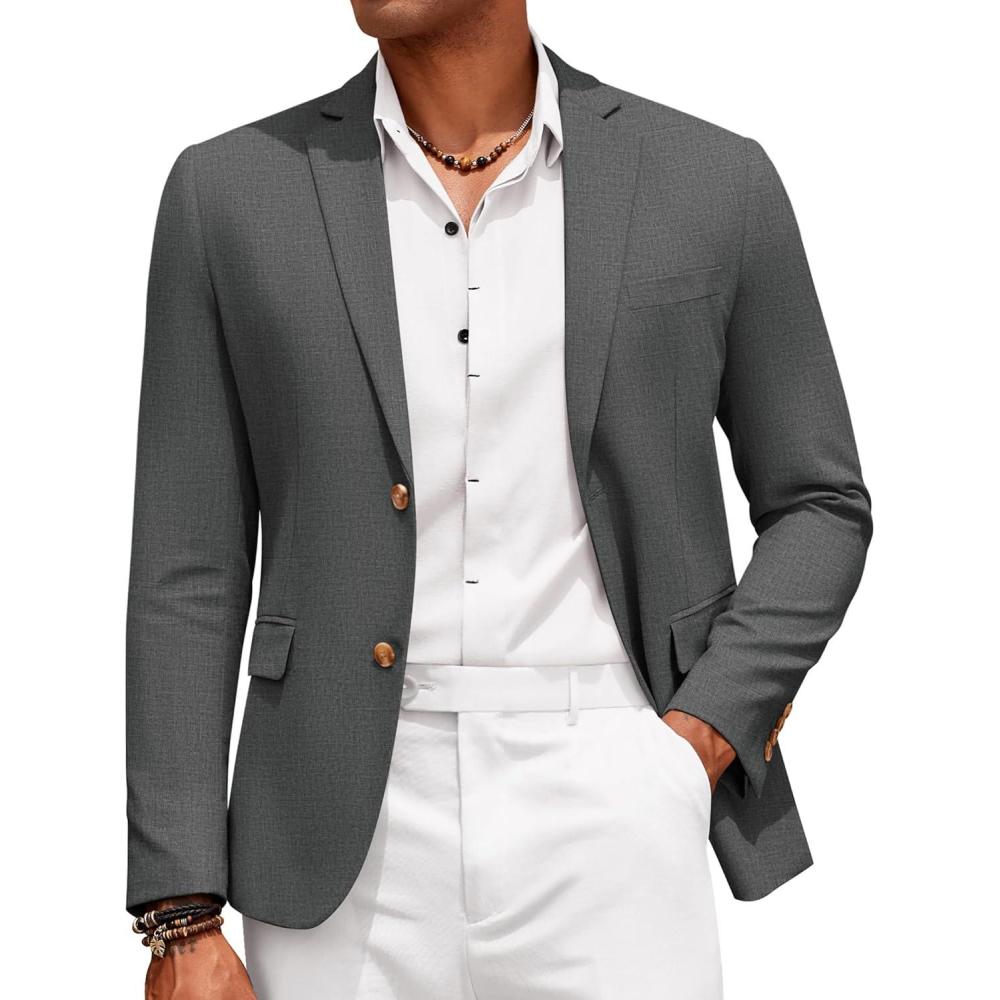 imageCOOFANDY Mens Casual Cotton Linen Blazer Lightweight Linen Sport Coat Two Button Suit JacketDark Grey