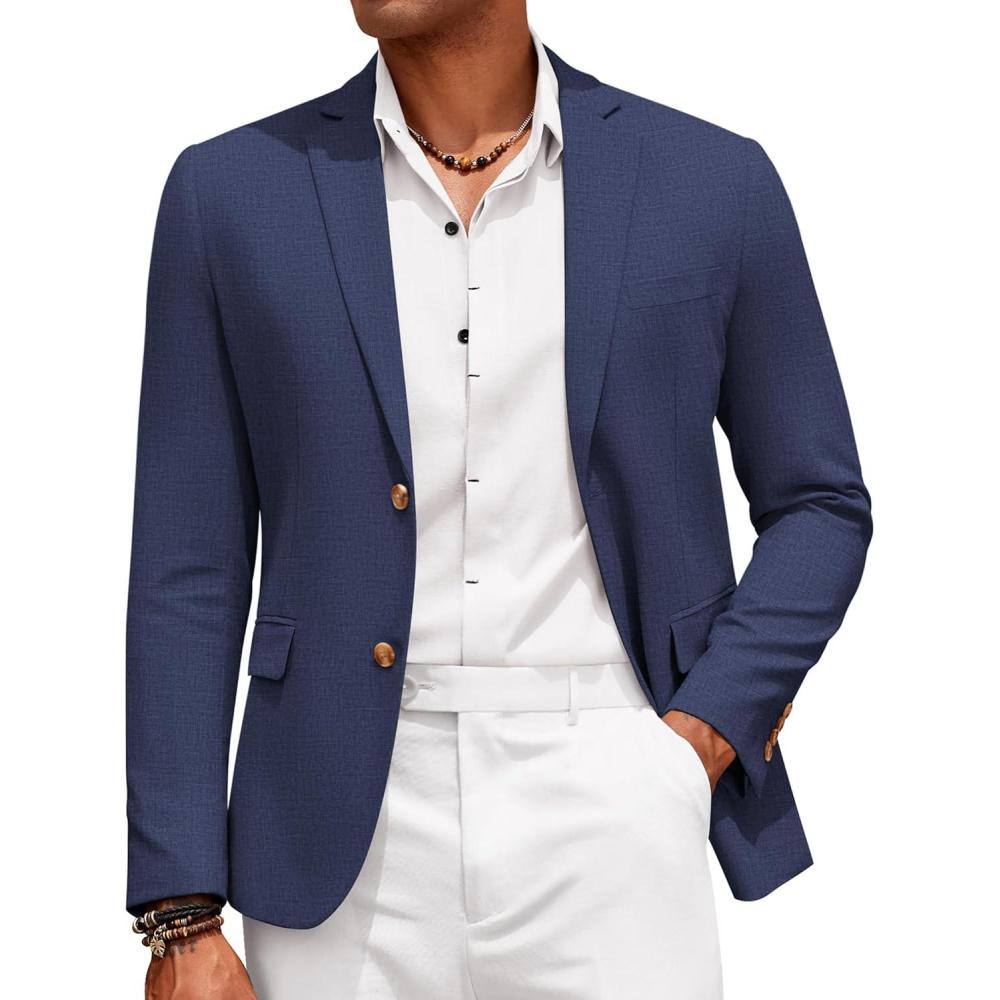 imageCOOFANDY Mens Casual Cotton Linen Blazer Lightweight Linen Sport Coat Two Button Suit JacketNavy Blue
