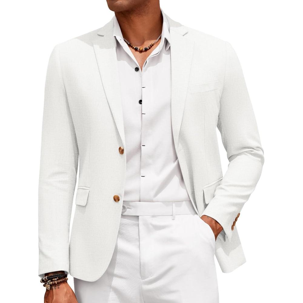 imageCOOFANDY Mens Casual Cotton Linen Blazer Lightweight Linen Sport Coat Two Button Suit JacketWhite