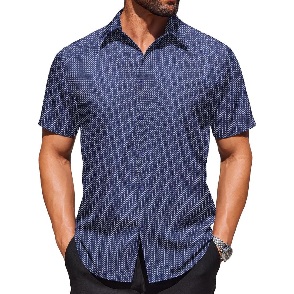 imageCOOFANDY Mens Casual Dress Shirts Short Sleeve Wrinkle Free Casual Button Down ShirtsNavy Bluesquare
