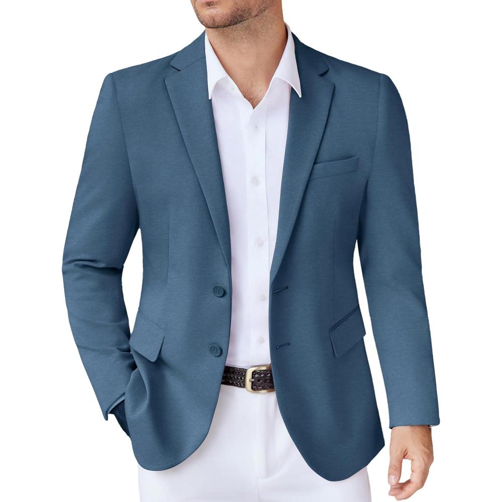 imageCOOFANDY Mens Casual Knit Blazer Stretch Slim Fit Sport Coat Two Button Lightweight Suit JacketsBlue