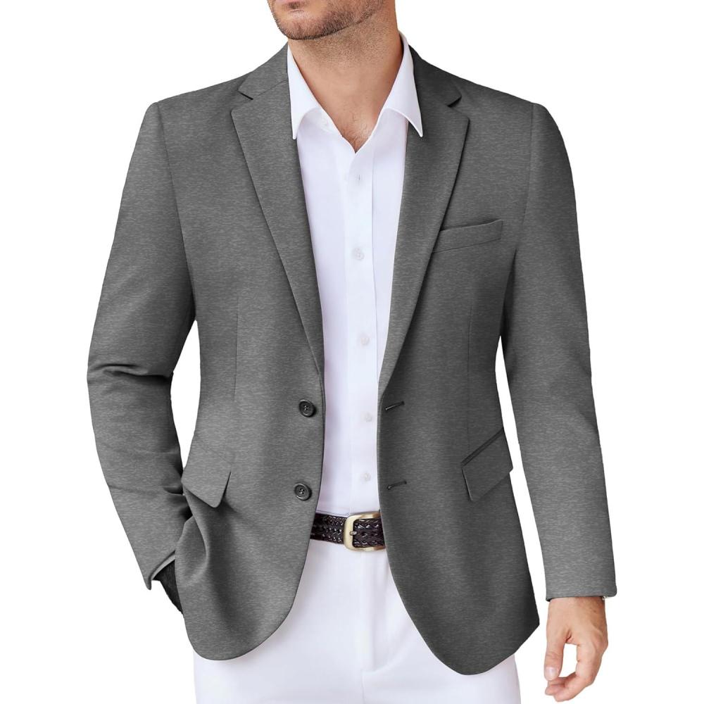 imageCOOFANDY Mens Casual Knit Blazer Stretch Slim Fit Sport Coat Two Button Lightweight Suit JacketsDark Grey
