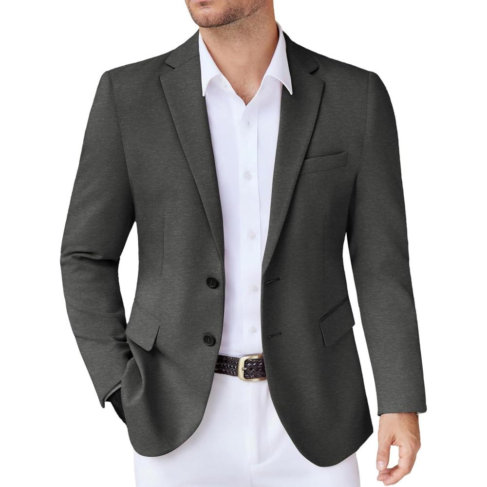 imageCOOFANDY Mens Casual Knit Blazer Stretch Slim Fit Sport Coat Two Button Lightweight Suit JacketsDark Heather Grey