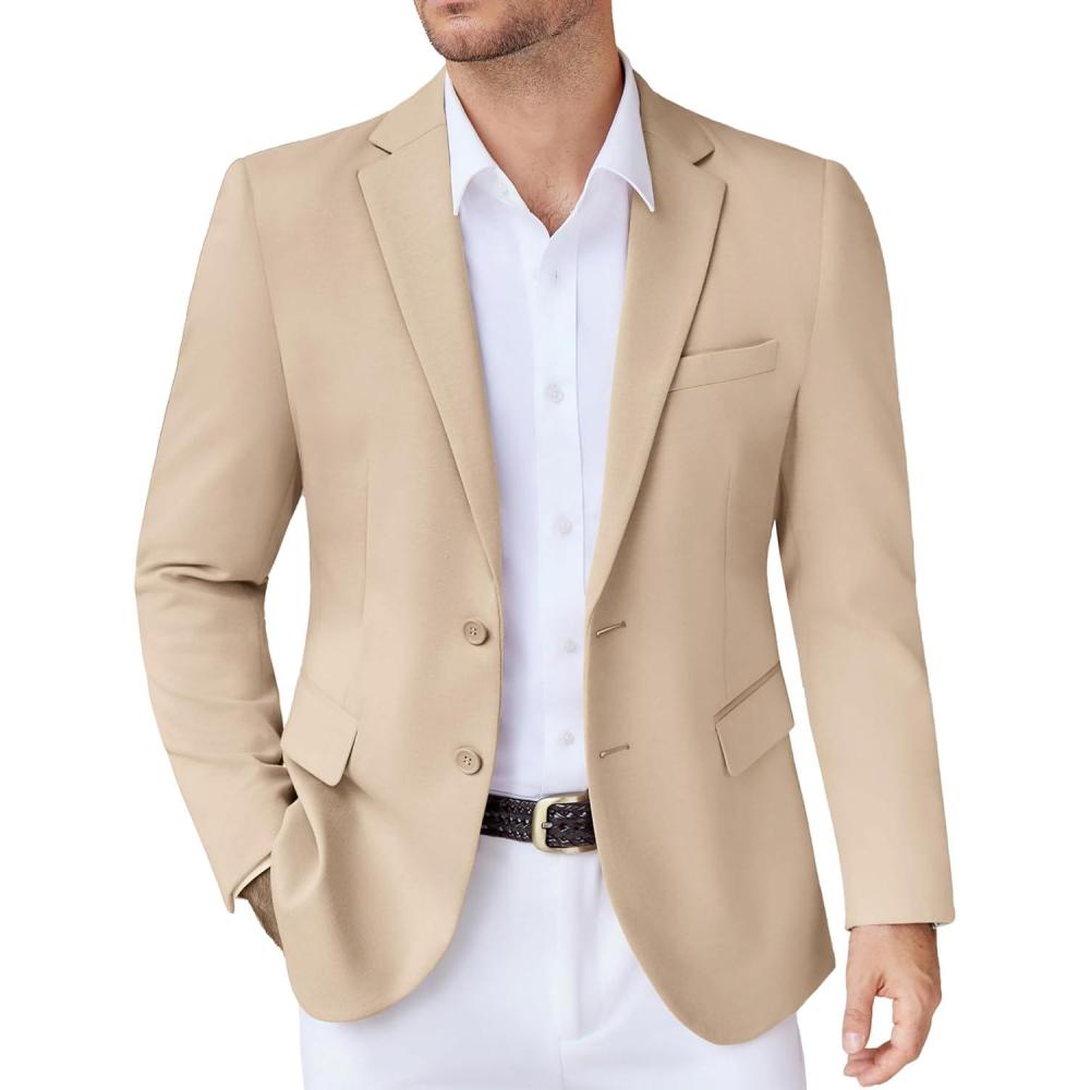 imageCOOFANDY Mens Casual Knit Blazer Stretch Slim Fit Sport Coat Two Button Lightweight Suit JacketsLight Khaki