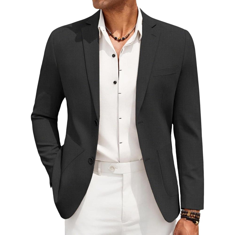 imageCOOFANDY Mens Casual Linen Blazer Jacket Lightweight Sport Coats Two Button Suit JacketsBlack