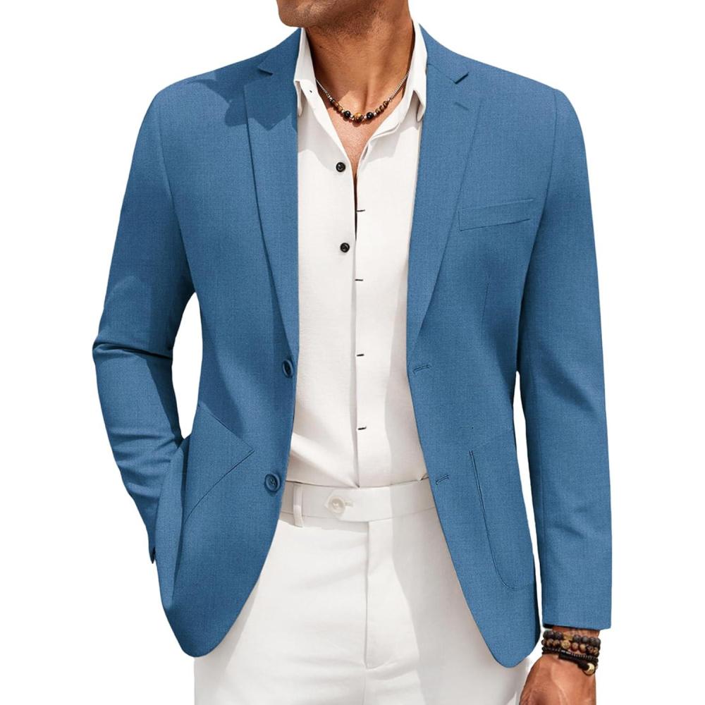 imageCOOFANDY Mens Casual Linen Blazer Jacket Lightweight Sport Coats Two Button Suit JacketsBlue