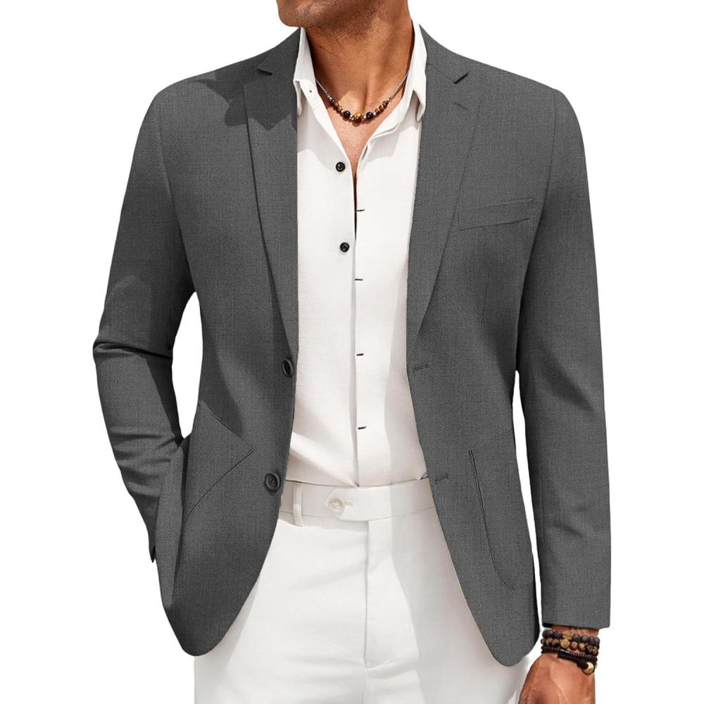 imageCOOFANDY Mens Casual Linen Blazer Jacket Lightweight Sport Coats Two Button Suit JacketsDeep Grey