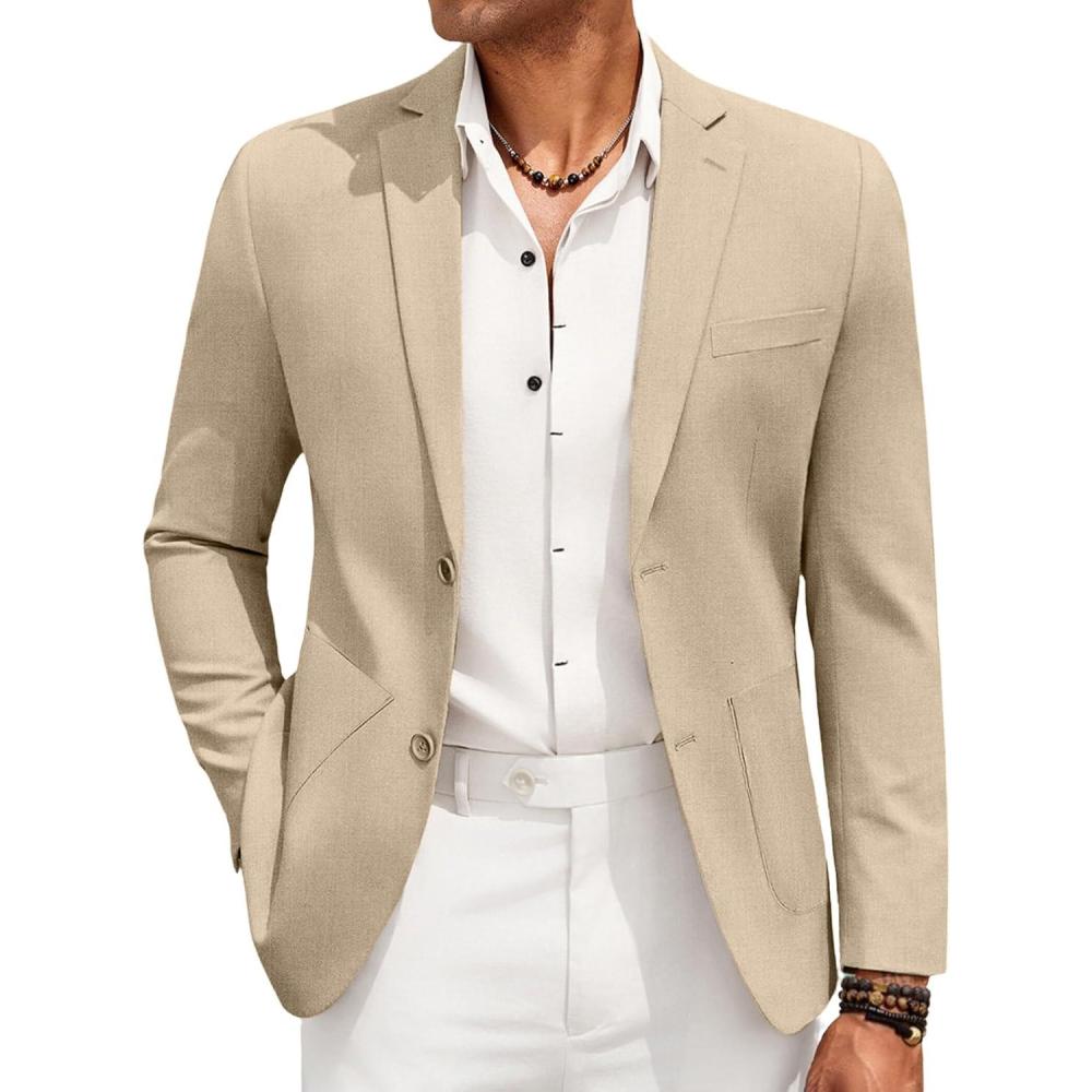 imageCOOFANDY Mens Casual Linen Blazer Jacket Lightweight Sport Coats Two Button Suit JacketsKhaki