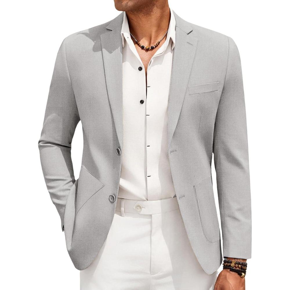 imageCOOFANDY Mens Casual Linen Blazer Jacket Lightweight Sport Coats Two Button Suit JacketsLight Grey