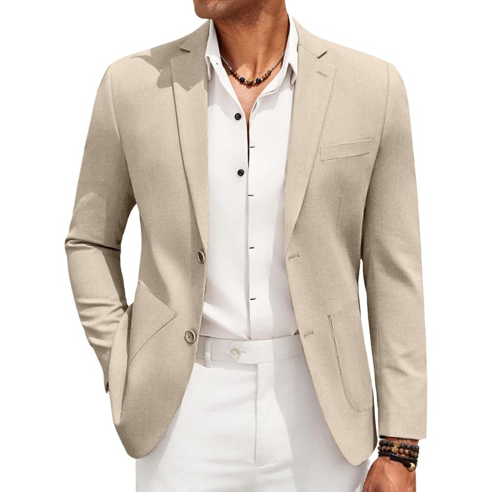 imageCOOFANDY Mens Casual Linen Blazer Jacket Lightweight Sport Coats Two Button Suit JacketsLight Khaki