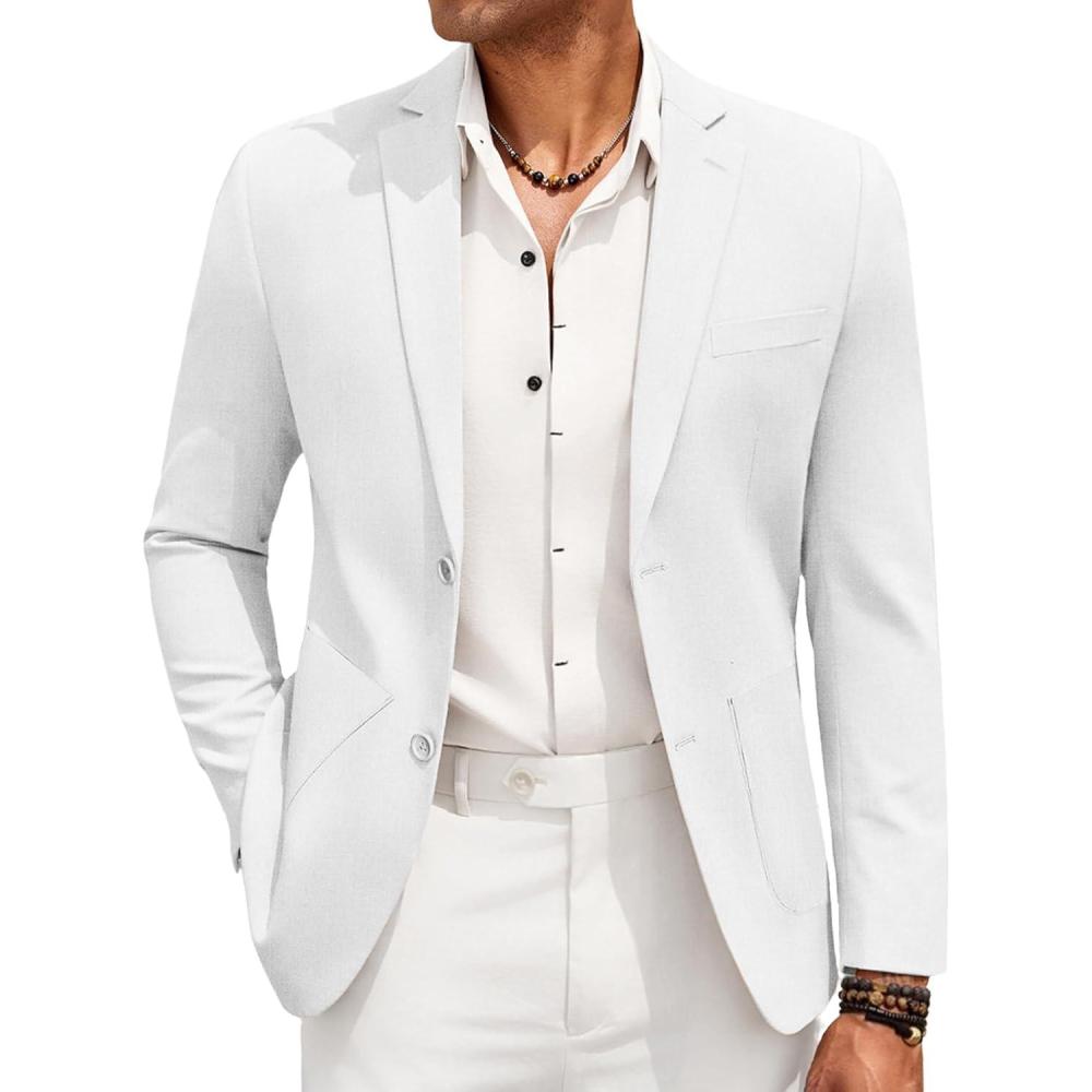 imageCOOFANDY Mens Casual Linen Blazer Jacket Lightweight Sport Coats Two Button Suit JacketsWhite