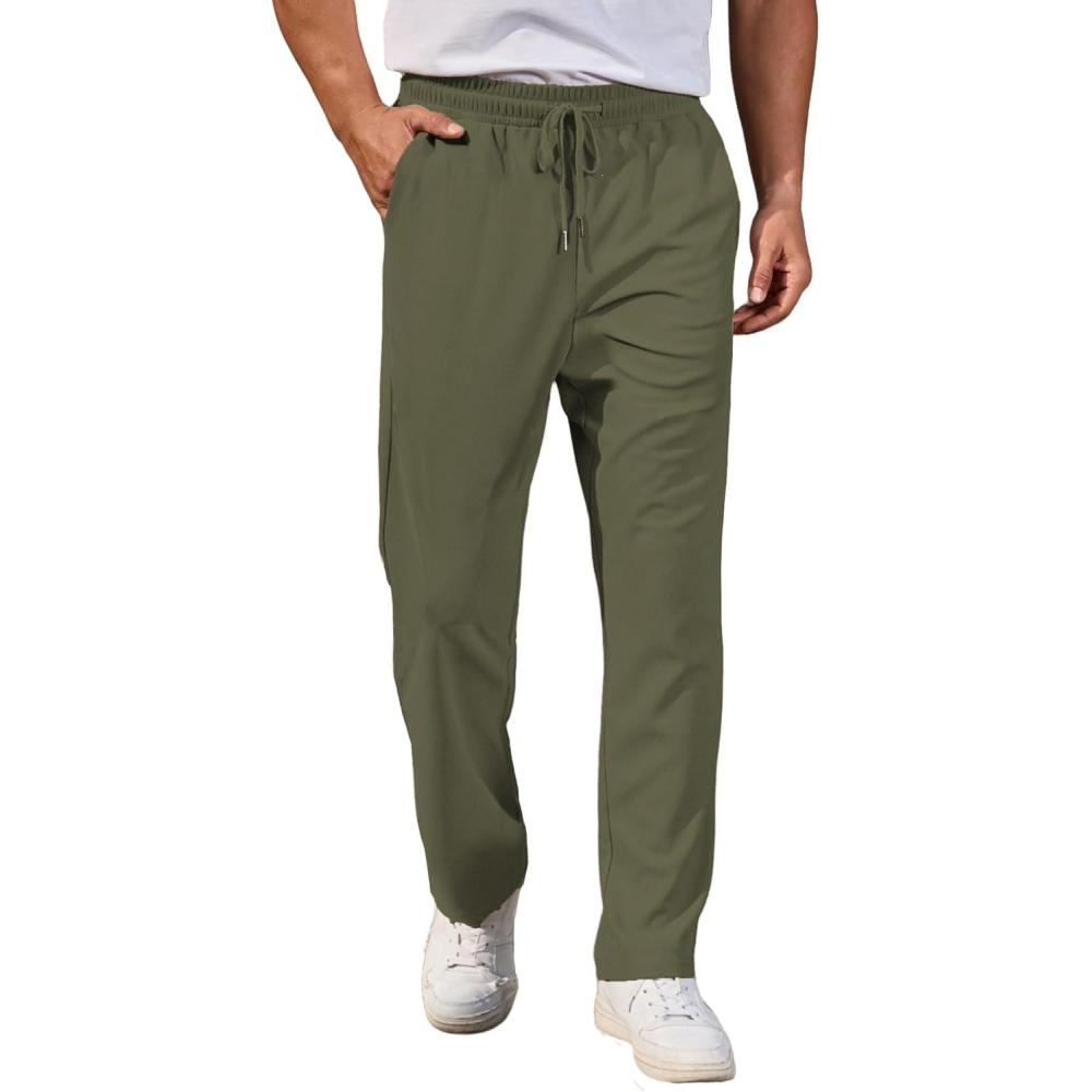 imageCOOFANDY Mens Casual Pants Waffle Knit Yoga Pants Lightweight Sweatpants Open Bottom Lounge TrousersArmy Green