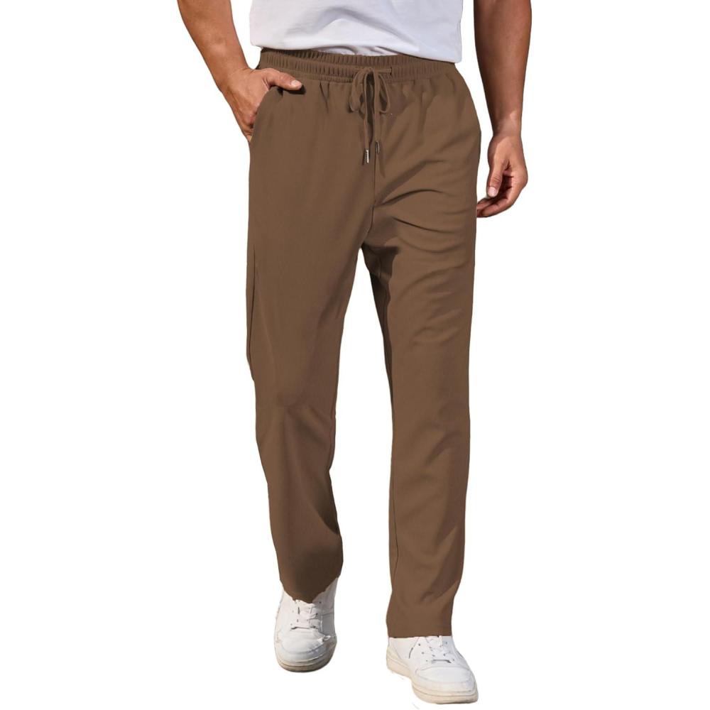 imageCOOFANDY Mens Casual Pants Waffle Knit Yoga Pants Lightweight Sweatpants Open Bottom Lounge TrousersBrown