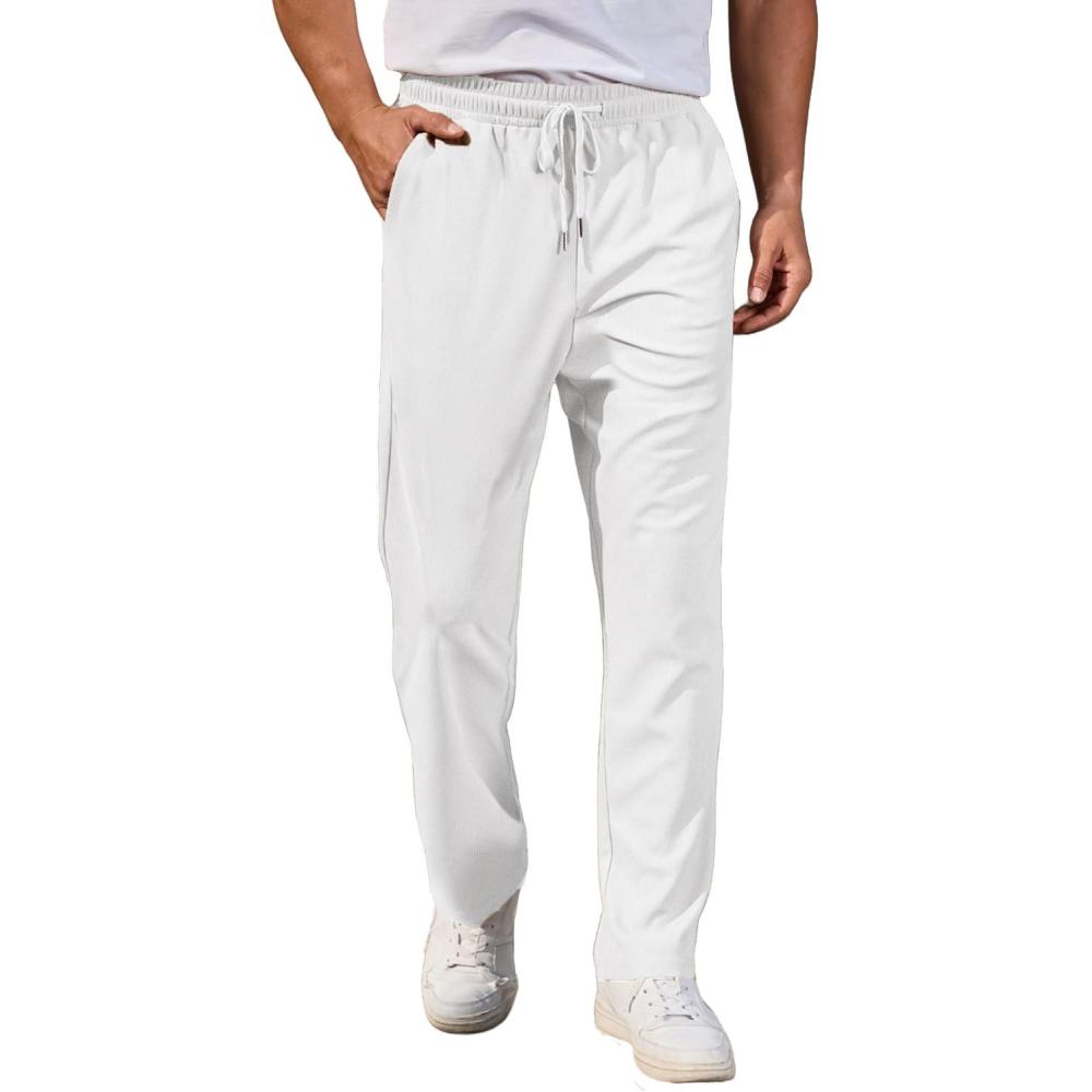 imageCOOFANDY Mens Casual Pants Waffle Knit Yoga Pants Lightweight Sweatpants Open Bottom Lounge TrousersWhite