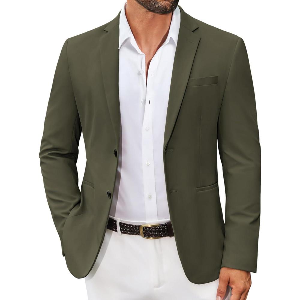 imageCOOFANDY Mens Casual Regular Fit Blazer Jacket Two Button Suit Jackets Lightweight Sport CoatArmy Green