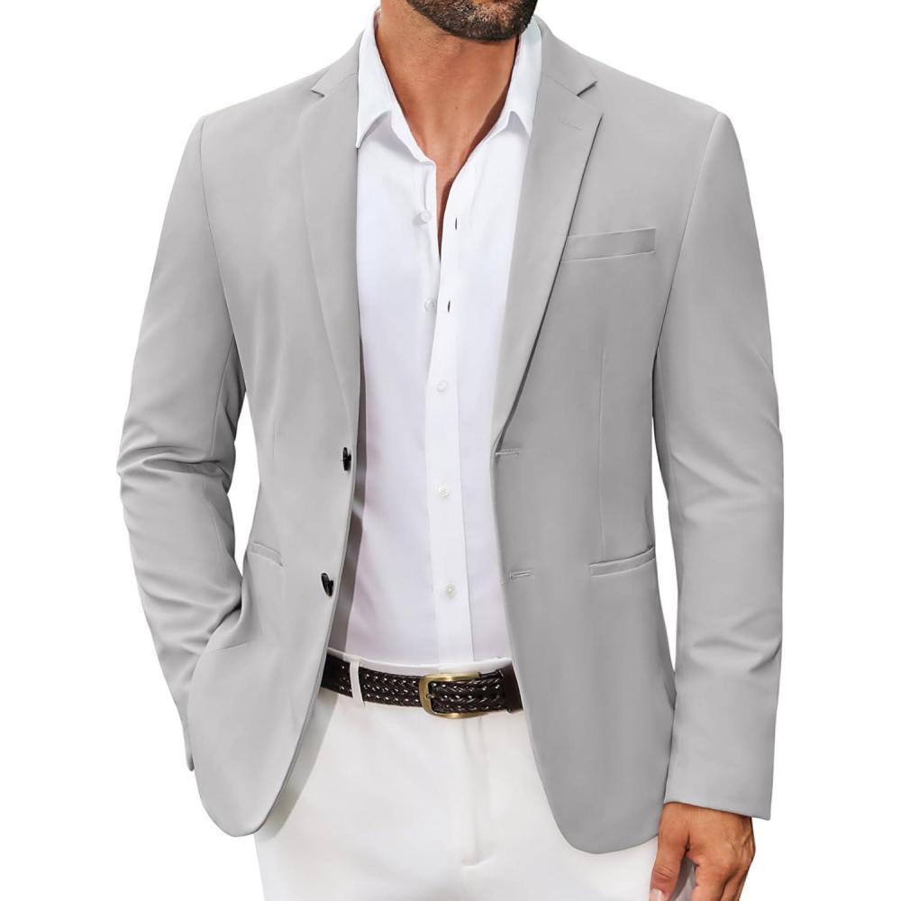 imageCOOFANDY Mens Casual Regular Fit Blazer Jacket Two Button Suit Jackets Lightweight Sport CoatLight Grey