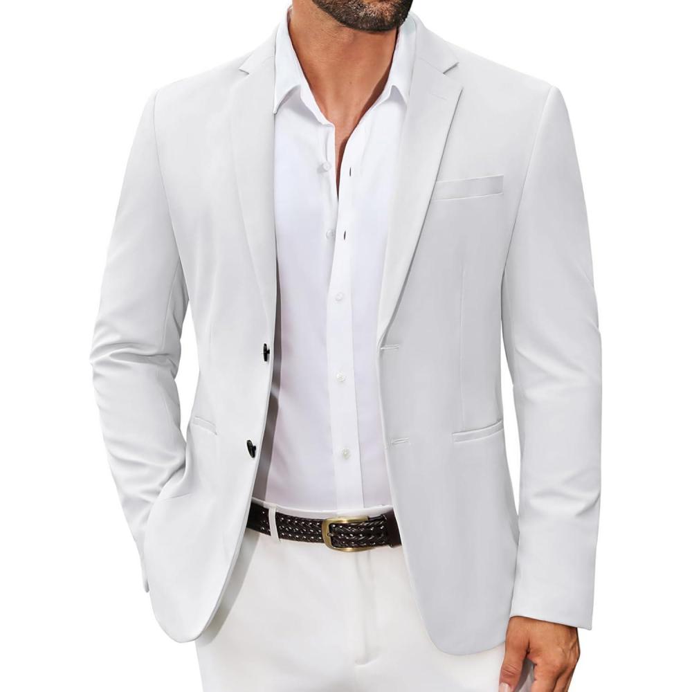 imageCOOFANDY Mens Casual Regular Fit Blazer Jacket Two Button Suit Jackets Lightweight Sport CoatWhite