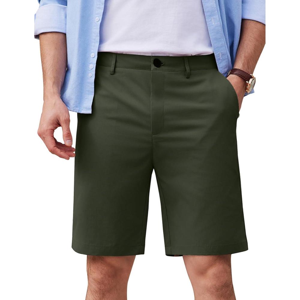 imageCOOFANDY Mens Casual Shorts 9 Inch Flat Front Lightweight Summer Beach Vacation ShortsArmy Green
