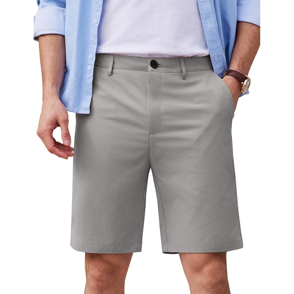 imageCOOFANDY Mens Casual Shorts 9 Inch Flat Front Lightweight Summer Beach Vacation ShortsLight Grey
