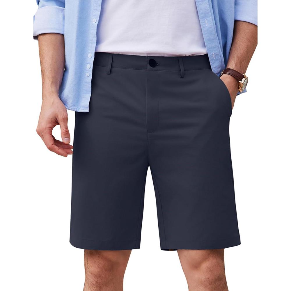 imageCOOFANDY Mens Casual Shorts 9 Inch Flat Front Lightweight Summer Beach Vacation ShortsNavy Blue