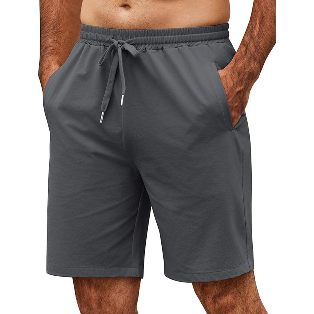 imageCOOFANDY Mens Casual Shorts 9 inch Inseam Elastic Waist Drawstring Short Lightweight Stretch Summer Beach ShortsDark Grey