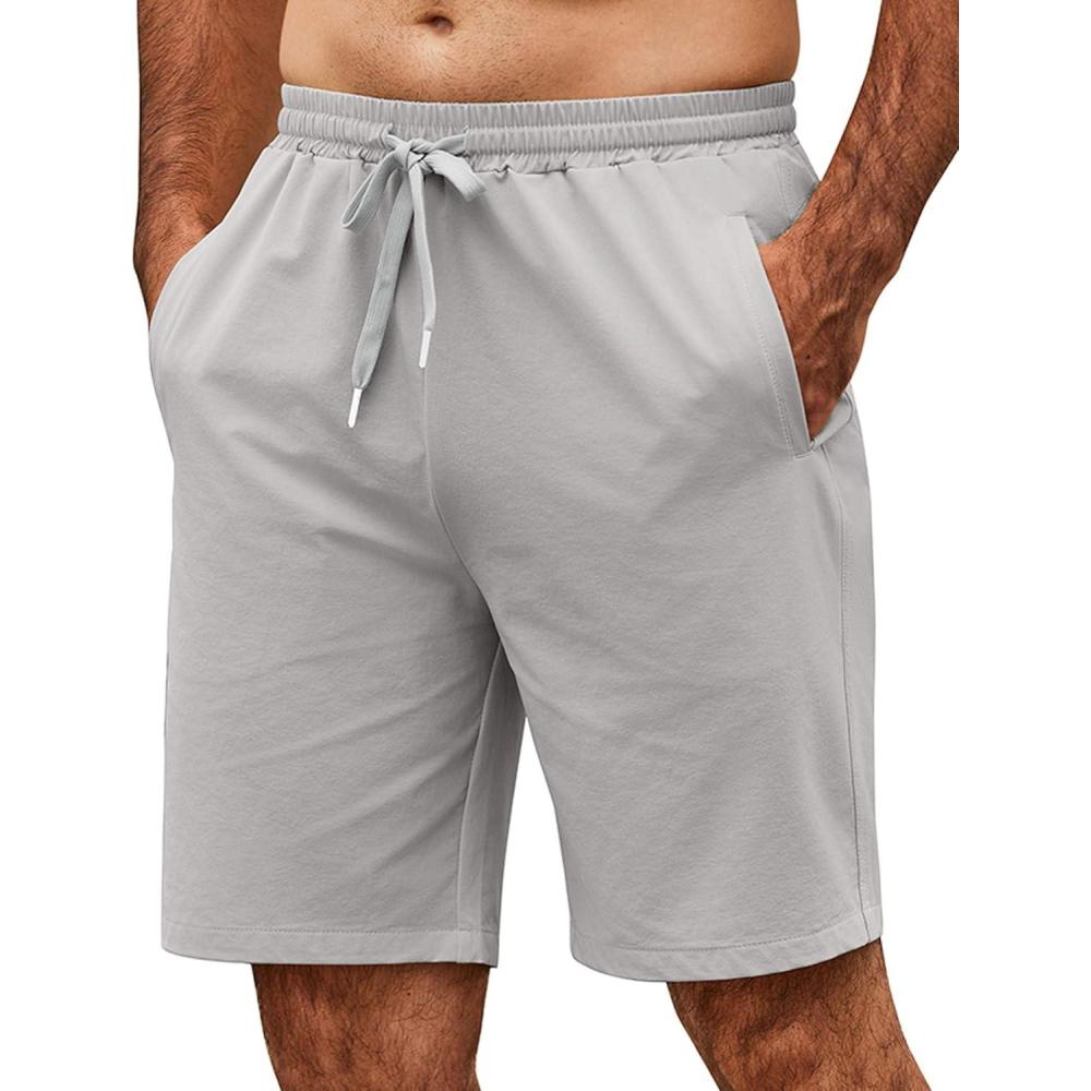 imageCOOFANDY Mens Casual Shorts 9 inch Inseam Elastic Waist Drawstring Short Lightweight Stretch Summer Beach ShortsLight Grey