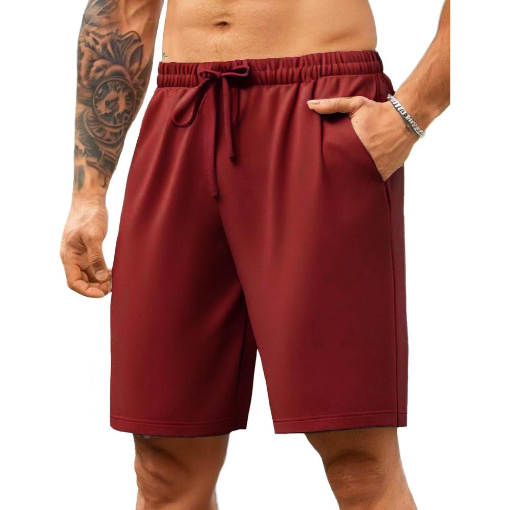 imageCOOFANDY Mens Casual Shorts 9 inch Inseam Stretch Beach Shorts Elastic Waist Drawstring Summer ShortsBurgundy