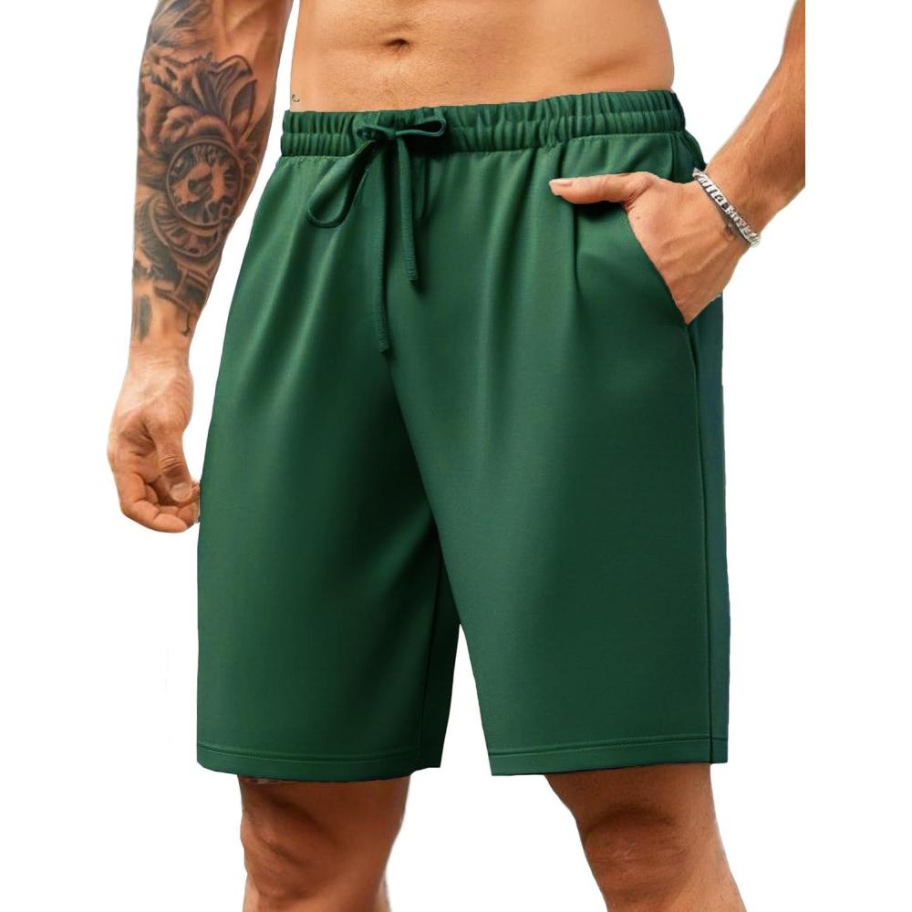 imageCOOFANDY Mens Casual Shorts 9 inch Inseam Stretch Beach Shorts Elastic Waist Drawstring Summer ShortsGreen