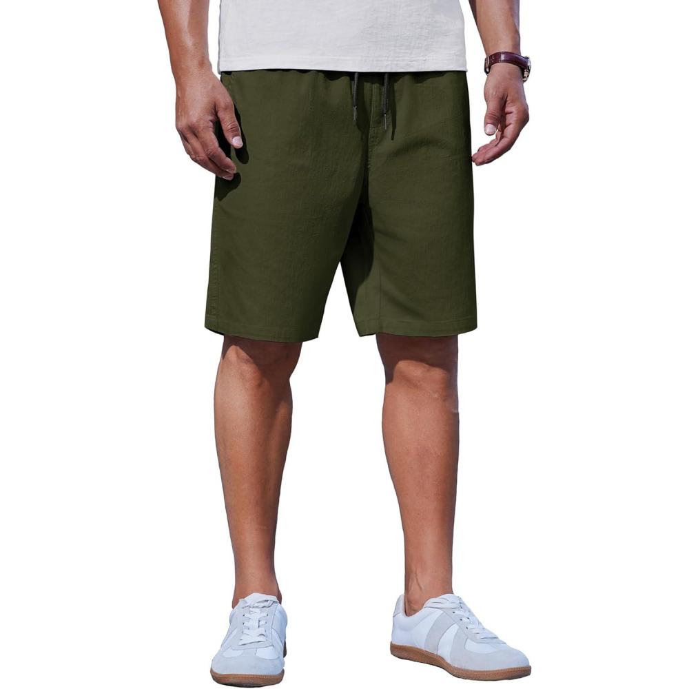 imageCOOFANDY Mens Casual Shorts Cotton Drawstring Summer Shorts Elastic Waist Lightweight Twill Chino ShortsArmy Green