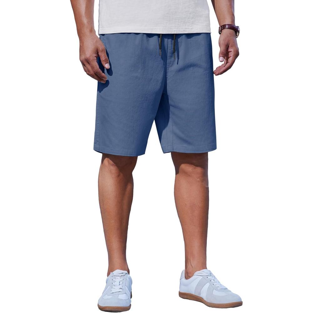 imageCOOFANDY Mens Casual Shorts Cotton Drawstring Summer Shorts Elastic Waist Lightweight Twill Chino ShortsBlue