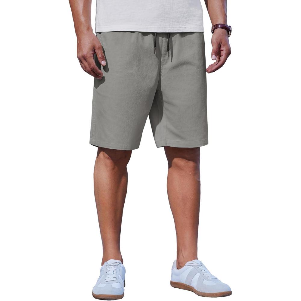 imageCOOFANDY Mens Casual Shorts Cotton Drawstring Summer Shorts Elastic Waist Lightweight Twill Chino ShortsLight Grey