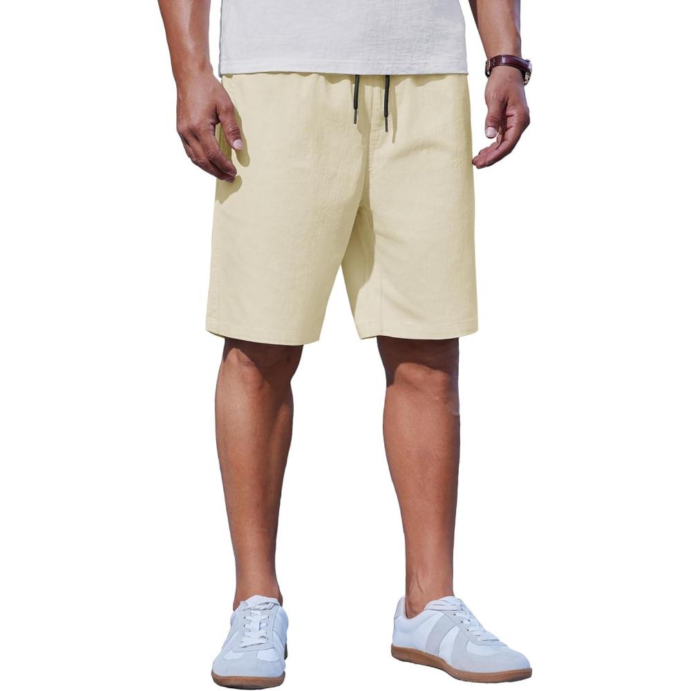 imageCOOFANDY Mens Casual Shorts Cotton Drawstring Summer Shorts Elastic Waist Lightweight Twill Chino ShortsLight Khaki