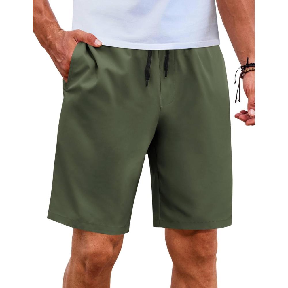 imageCOOFANDY Mens Casual Shorts Elastic Waist Drawstring Shorts Lightweight Summer Beach ShortsArmy Green