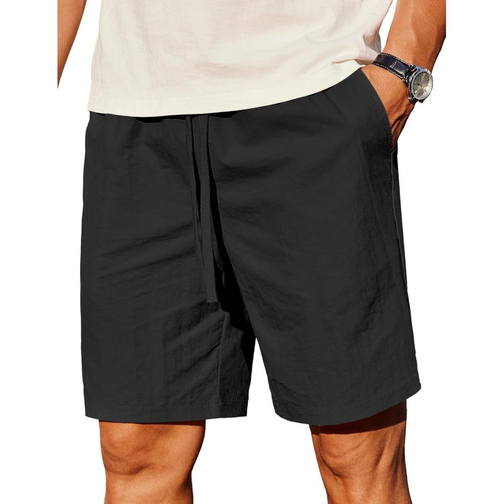 imageCOOFANDY Mens Casual Shorts Lightweight Elastic Waist Drawstring Summer Beach Shorts with PocketsBlack