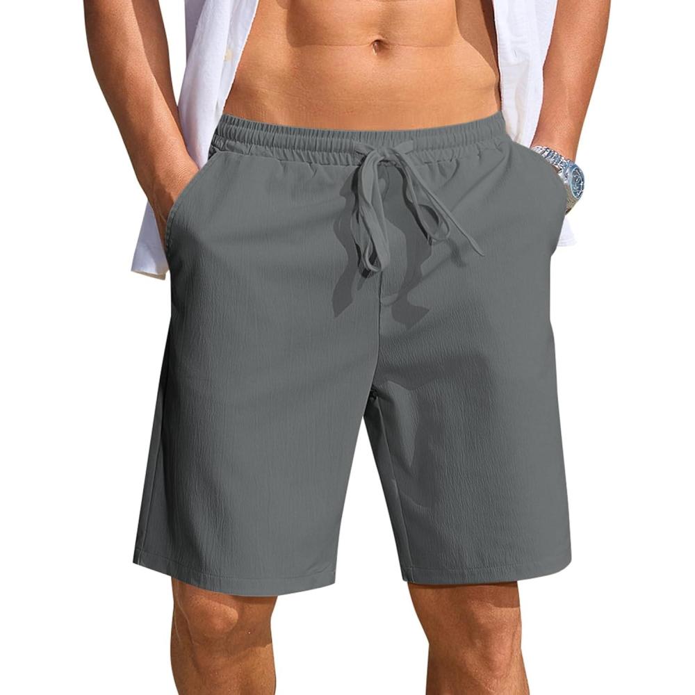 imageCOOFANDY Mens Casual Shorts Lightweight Elastic Waist Drawstring Summer Beach Shorts with PocketsDark Grey